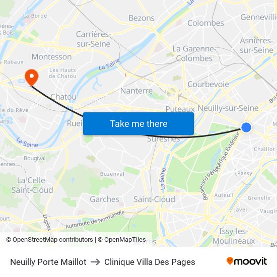Neuilly Porte Maillot to Clinique Villa Des Pages map