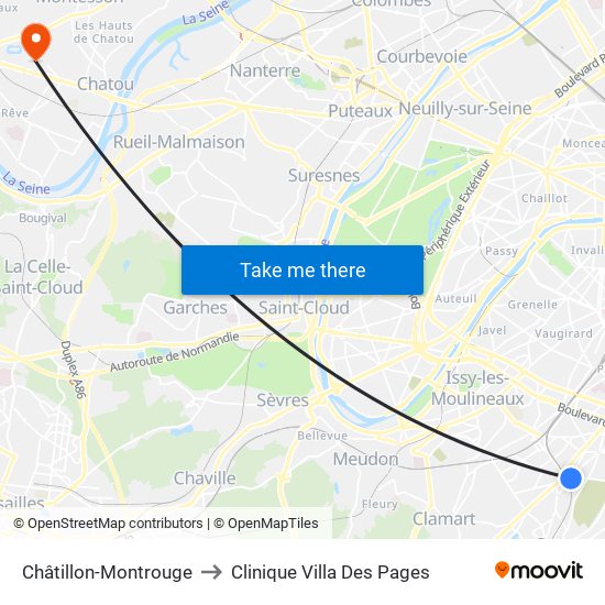 Châtillon-Montrouge to Clinique Villa Des Pages map