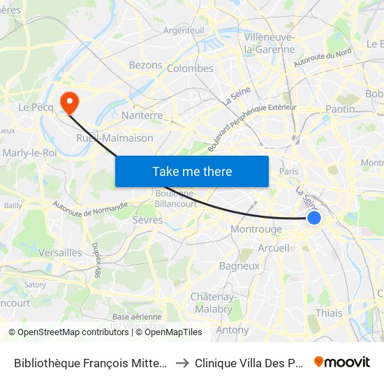 Bibliothèque François Mitterrand to Clinique Villa Des Pages map