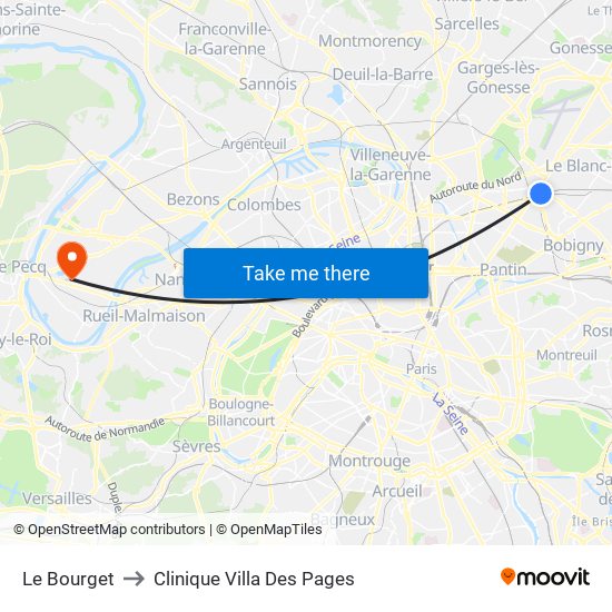 Le Bourget to Clinique Villa Des Pages map