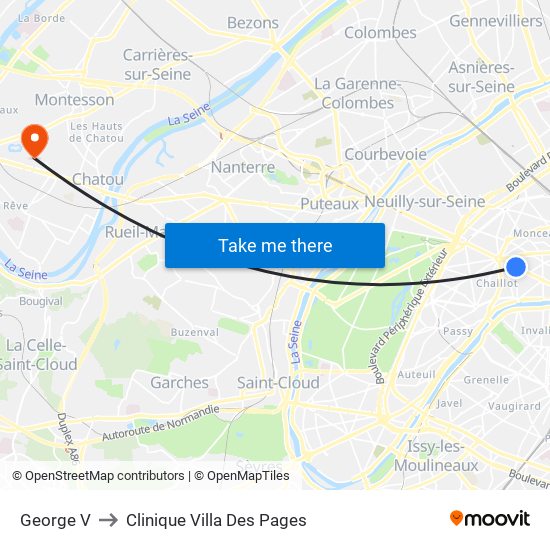 George V to Clinique Villa Des Pages map