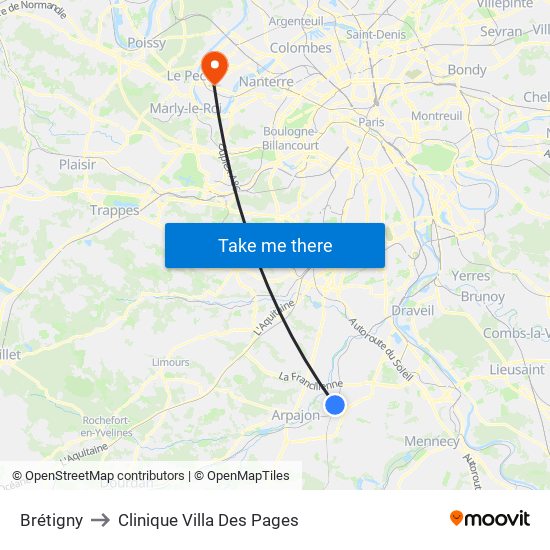 Brétigny to Clinique Villa Des Pages map