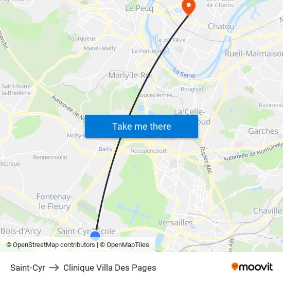 Saint-Cyr to Clinique Villa Des Pages map