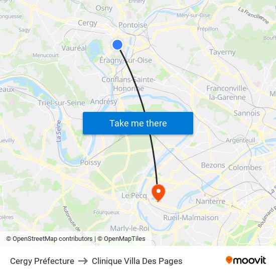Cergy Préfecture to Clinique Villa Des Pages map