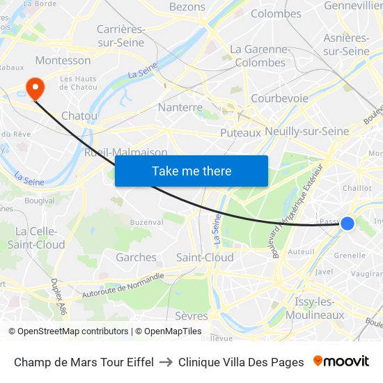 Champ de Mars Tour Eiffel to Clinique Villa Des Pages map