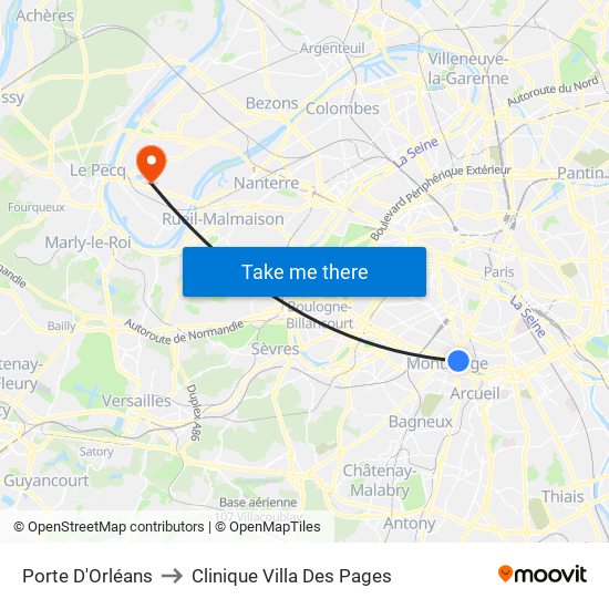 Porte D'Orléans to Clinique Villa Des Pages map