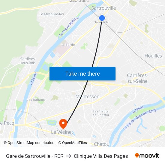 Gare de Sartrouville - RER to Clinique Villa Des Pages map
