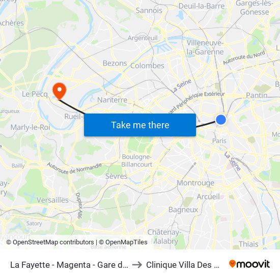 La Fayette - Magenta - Gare du Nord to Clinique Villa Des Pages map