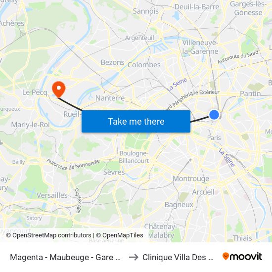 Magenta - Maubeuge - Gare du Nord to Clinique Villa Des Pages map