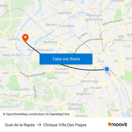 Quai de la Rapée to Clinique Villa Des Pages map