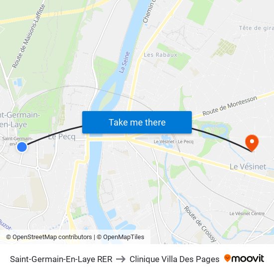 Saint-Germain-En-Laye RER to Clinique Villa Des Pages map