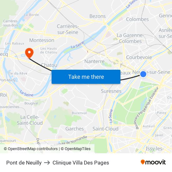 Pont de Neuilly to Clinique Villa Des Pages map