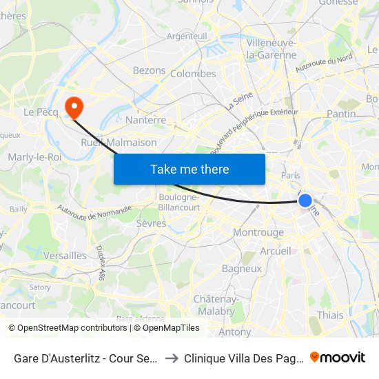 Gare D'Austerlitz - Cour Seine to Clinique Villa Des Pages map