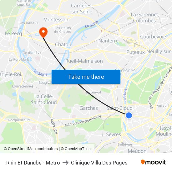 Rhin Et Danube - Métro to Clinique Villa Des Pages map