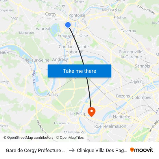 Gare de Cergy Préfecture (C) to Clinique Villa Des Pages map