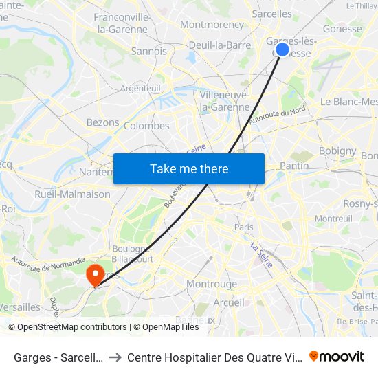 Garges - Sarcelles to Centre Hospitalier Des Quatre Villes map