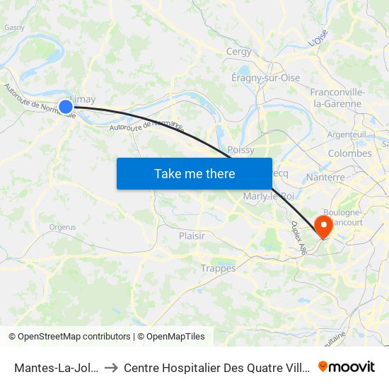 Mantes-La-Jolie to Centre Hospitalier Des Quatre Villes map