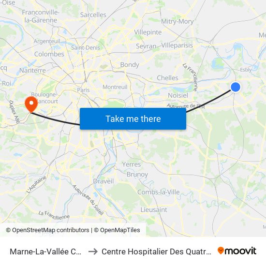 Marne-La-Vallée Chessy to Centre Hospitalier Des Quatre Villes map