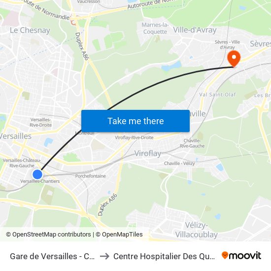 Gare de Versailles - Chantiers to Centre Hospitalier Des Quatre Villes map