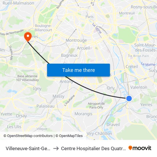 Villeneuve-Saint-Georges to Centre Hospitalier Des Quatre Villes map