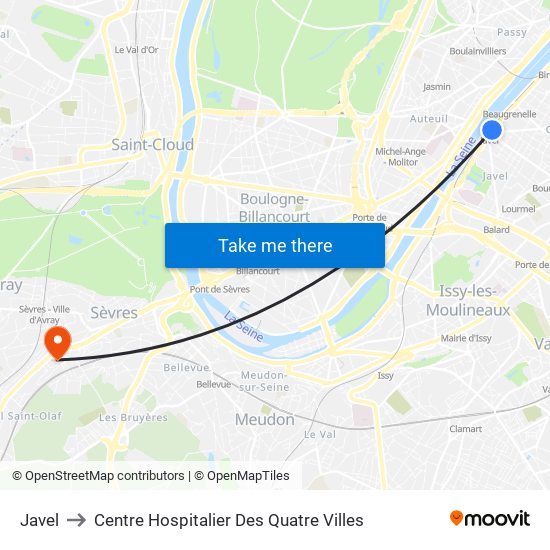 Javel to Centre Hospitalier Des Quatre Villes map