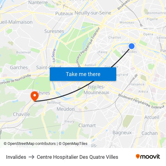 Invalides to Centre Hospitalier Des Quatre Villes map