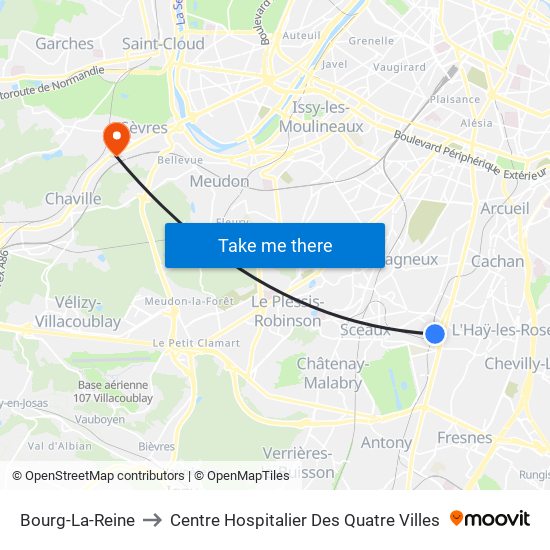 Bourg-La-Reine to Centre Hospitalier Des Quatre Villes map