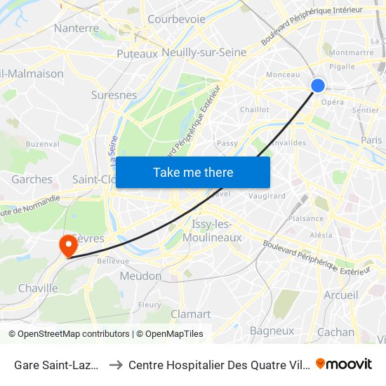 Gare Saint-Lazare to Centre Hospitalier Des Quatre Villes map