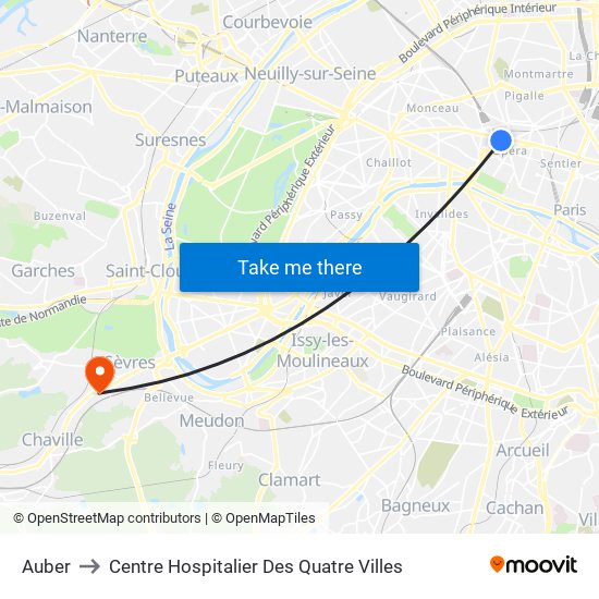 Auber to Centre Hospitalier Des Quatre Villes map