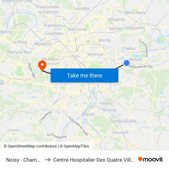 Noisy - Champs to Centre Hospitalier Des Quatre Villes map
