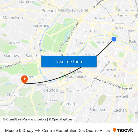 Musée D'Orsay to Centre Hospitalier Des Quatre Villes map