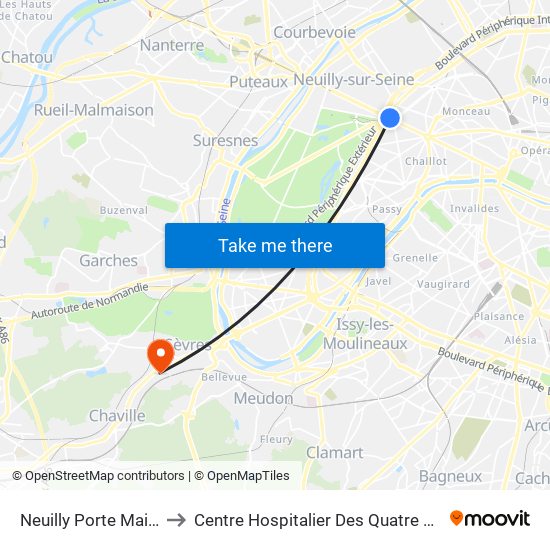 Neuilly Porte Maillot to Centre Hospitalier Des Quatre Villes map