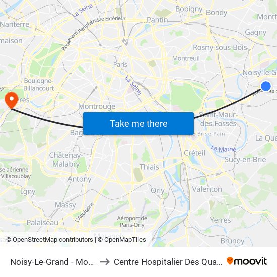 Noisy-Le-Grand - Mont D'Est to Centre Hospitalier Des Quatre Villes map