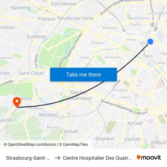 Strasbourg-Saint-Denis to Centre Hospitalier Des Quatre Villes map