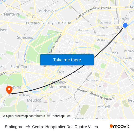 Stalingrad to Centre Hospitalier Des Quatre Villes map