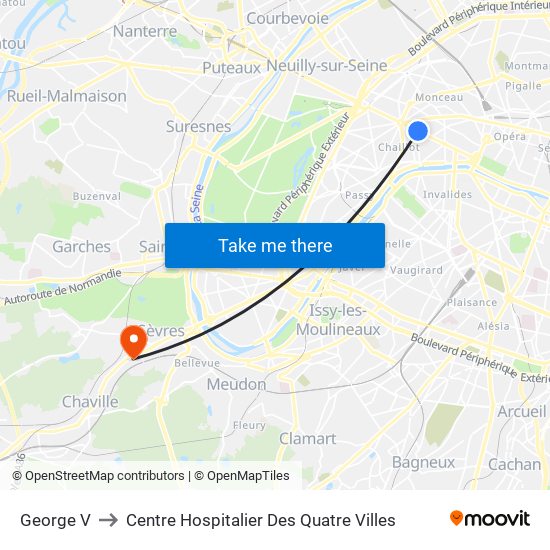 George V to Centre Hospitalier Des Quatre Villes map
