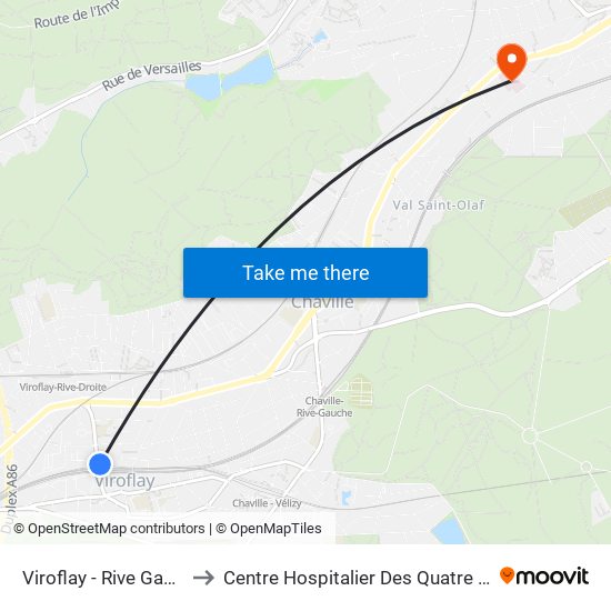 Viroflay - Rive Gauche to Centre Hospitalier Des Quatre Villes map