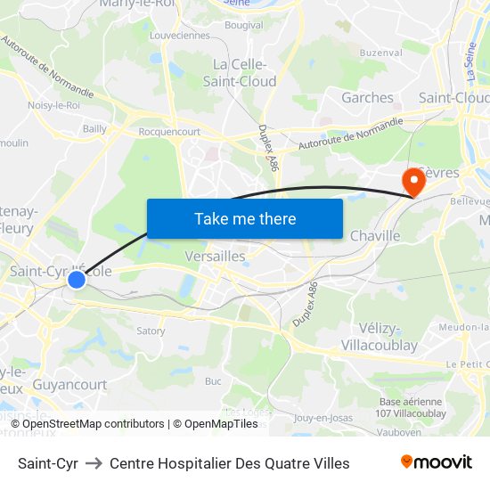 Saint-Cyr to Centre Hospitalier Des Quatre Villes map