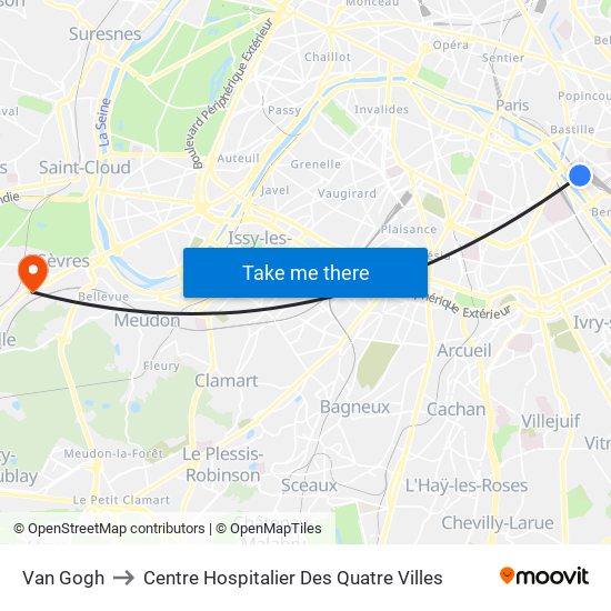 Van Gogh to Centre Hospitalier Des Quatre Villes map