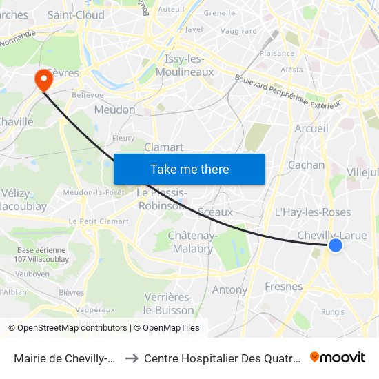Mairie de Chevilly-Larue to Centre Hospitalier Des Quatre Villes map