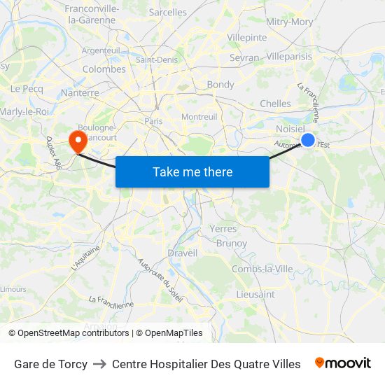 Gare de Torcy to Centre Hospitalier Des Quatre Villes map