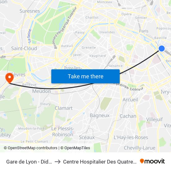 Gare de Lyon - Diderot to Centre Hospitalier Des Quatre Villes map