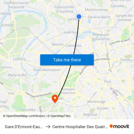 Gare D'Ermont-Eaubonne to Centre Hospitalier Des Quatre Villes map