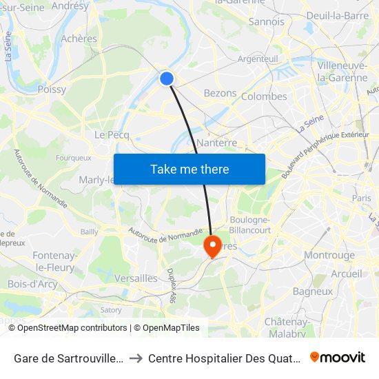 Gare de Sartrouville - RER to Centre Hospitalier Des Quatre Villes map