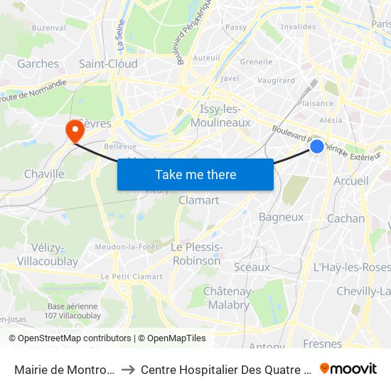Mairie de Montrouge to Centre Hospitalier Des Quatre Villes map