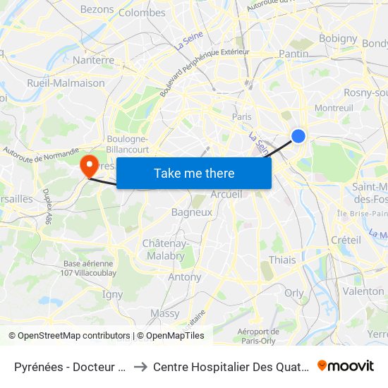 Pyrénées - Docteur Netter to Centre Hospitalier Des Quatre Villes map