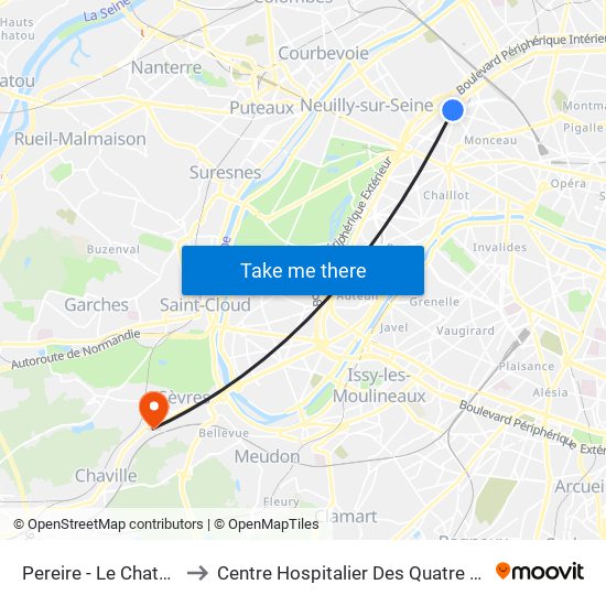 Pereire - Le Chatelier to Centre Hospitalier Des Quatre Villes map