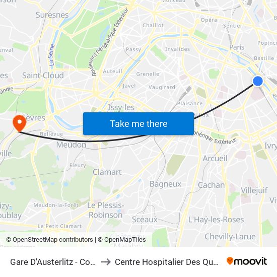 Gare D'Austerlitz - Cour Seine to Centre Hospitalier Des Quatre Villes map