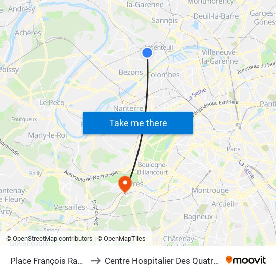 Place François Rabelais to Centre Hospitalier Des Quatre Villes map
