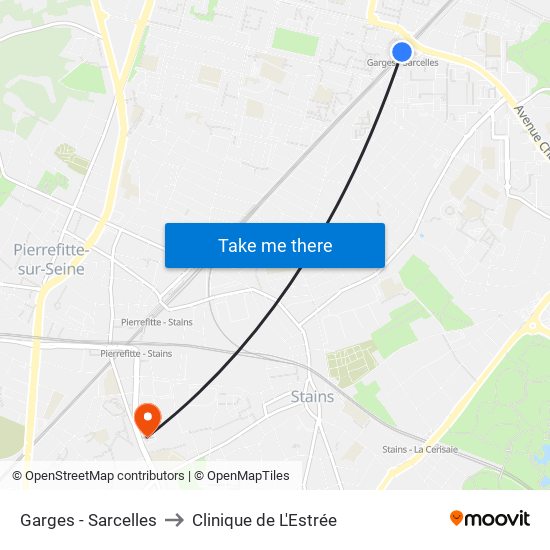 Garges - Sarcelles to Clinique de L'Estrée map